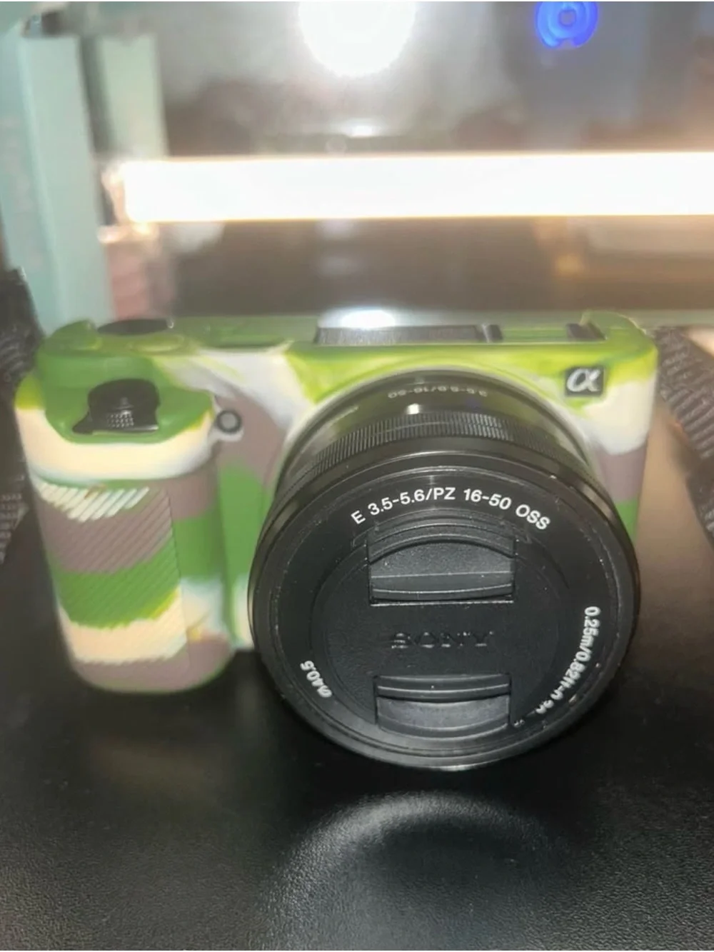 Sony ZVE10 Camera in Green Camouflage Case with 16-50mm Lens